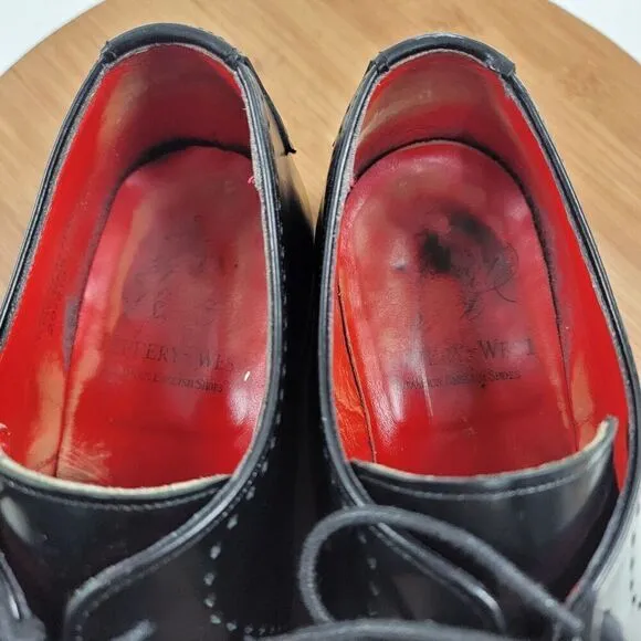 Jeffery West Black Leather Brogue Pointed Oxfords Dress shoe sz UK 8 US 9 Goth