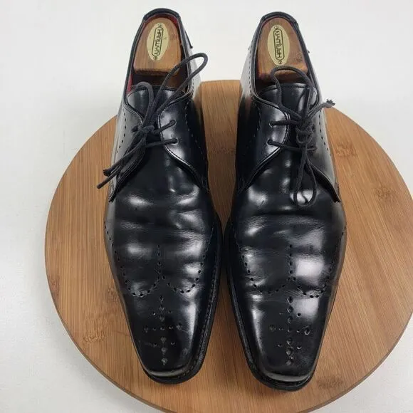 Jeffery West Black Leather Brogue Pointed Oxfords Dress shoe sz UK 8 US 9 Goth