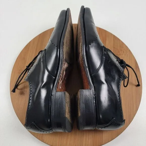 Jeffery West Black Leather Brogue Pointed Oxfords Dress shoe sz UK 8 US 9 Goth