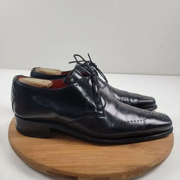Jeffery West Black Leather Brogue Pointed Oxfords Dress shoe sz UK 8 US 9 Goth