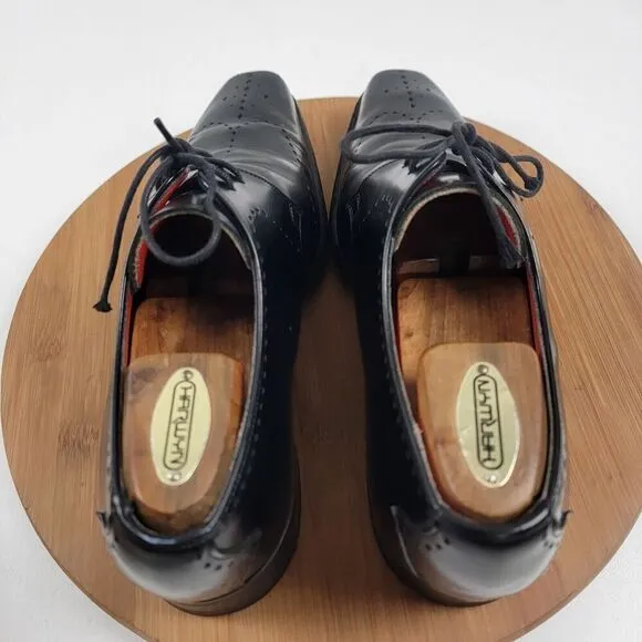 Jeffery West Black Leather Brogue Pointed Oxfords Dress shoe sz UK 8 US 9 Goth
