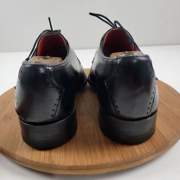 Jeffery West Black Leather Brogue Pointed Oxfords Dress shoe sz UK 8 US 9 Goth