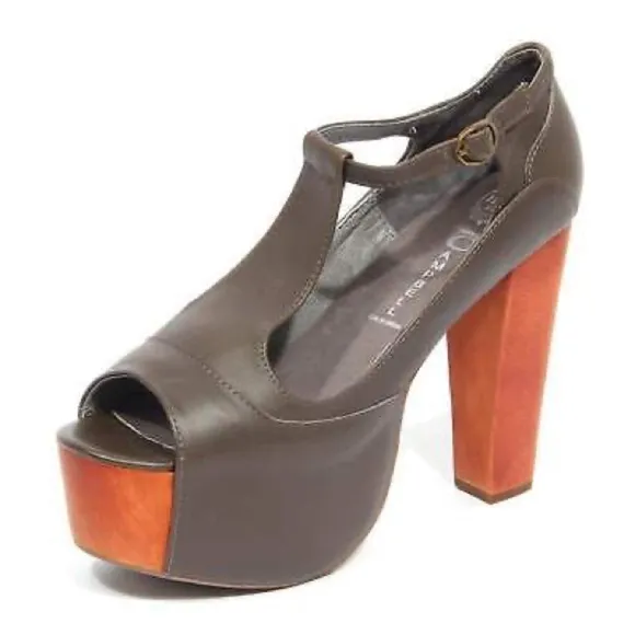 Jeffrey Campbell Brown Platform T-Strap Heels