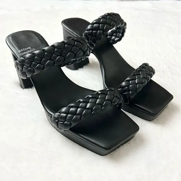 Jeffrey Campbell Delicacy Braided Strap Block Heels Black Size 9.5