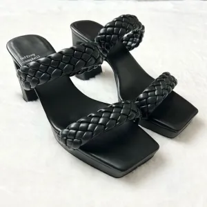 Jeffrey Campbell Delicacy Braided Strap Block Heels Black Size 9.5