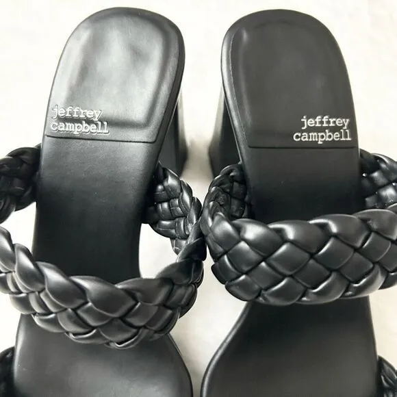 Jeffrey Campbell Delicacy Braided Strap Block Heels Black Size 9.5
