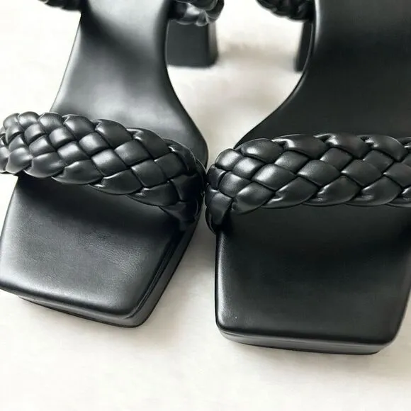 Jeffrey Campbell Delicacy Braided Strap Block Heels Black Size 9.5