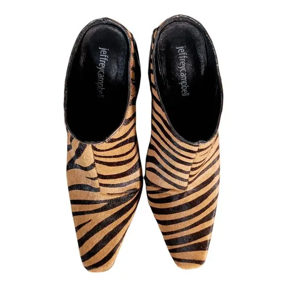 Jeffrey Campbell Duchamp Real Cow Hair Leather Mule Clogs Tan Black Women's 6 M