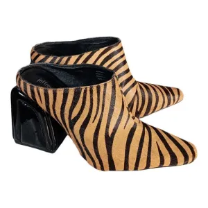 Jeffrey Campbell Duchamp Real Cow Hair Leather Mule Clogs Tan Black Women's 6 M