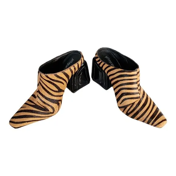 Jeffrey Campbell Duchamp Real Cow Hair Leather Mule Clogs Tan Black Women's 6 M