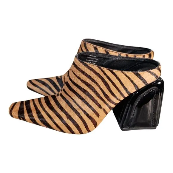 Jeffrey Campbell Duchamp Real Cow Hair Leather Mule Clogs Tan Black Women's 6 M