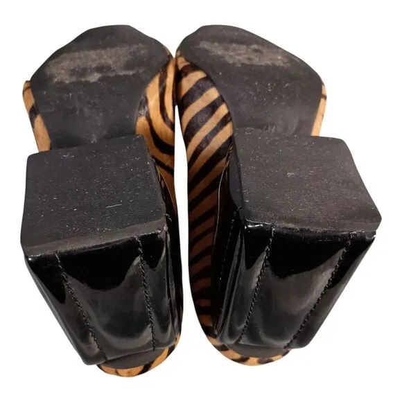 Jeffrey Campbell Duchamp Real Cow Hair Leather Mule Clogs Tan Black Women's 6 M