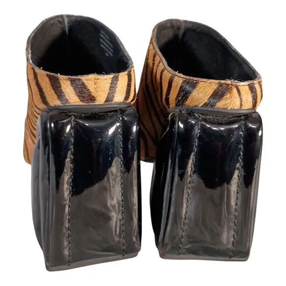 Jeffrey Campbell Duchamp Real Cow Hair Leather Mule Clogs Tan Black Women's 6 M