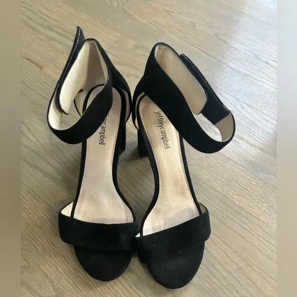Jeffrey Campbell Lindsay Women’s Size 9 High Heels Black Suede Block Ankle Strap