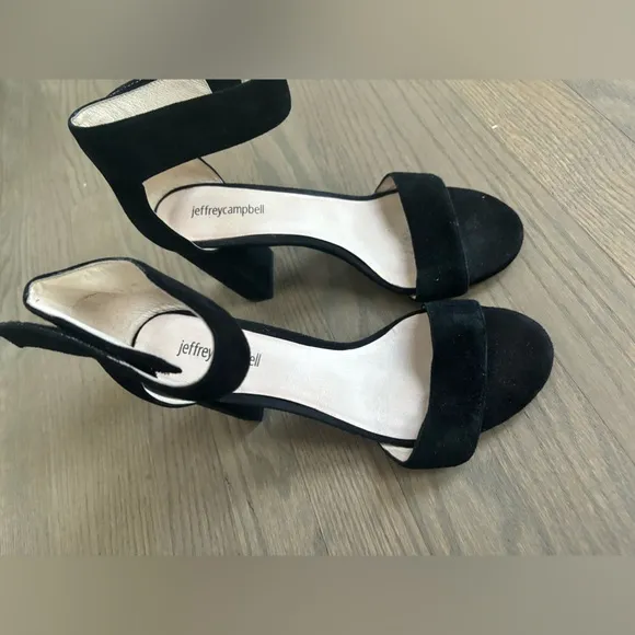 Jeffrey Campbell Lindsay Women’s Size 9 High Heels Black Suede Block Ankle Strap