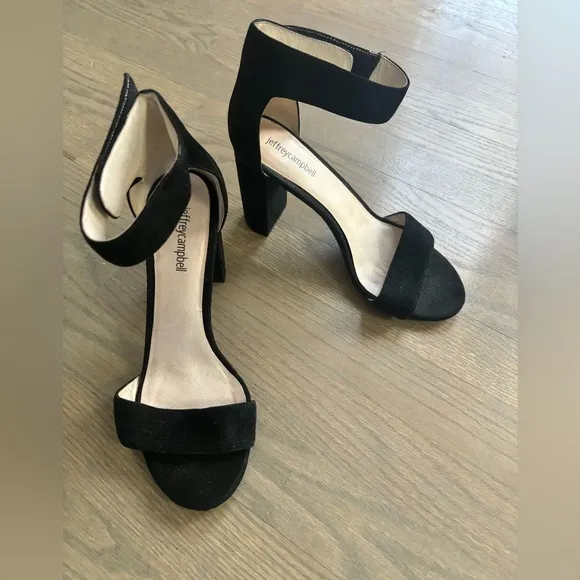 Jeffrey Campbell Lindsay Women’s Size 9 High Heels Black Suede Block Ankle Strap