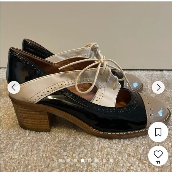 Jeffrey Campbell Retro Vintage Inspired Patent Leather Oxford Heels Black 6.5