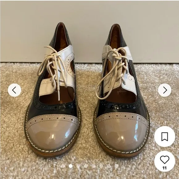 Jeffrey Campbell Retro Vintage Inspired Patent Leather Oxford Heels Black 6.5