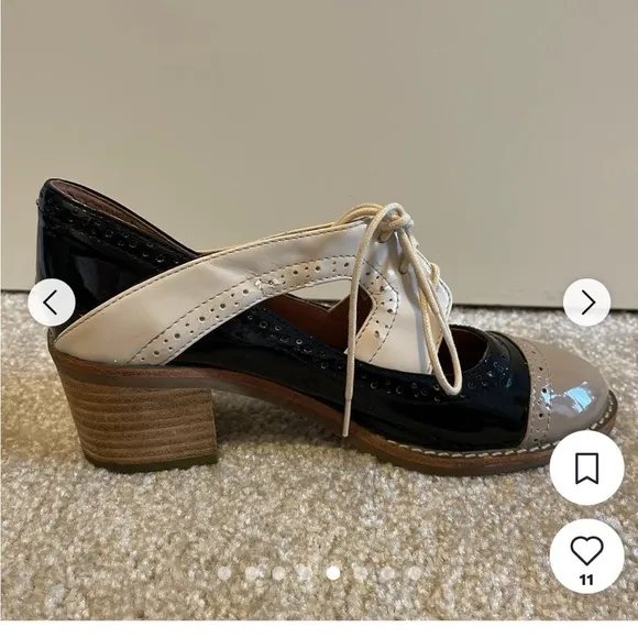 Jeffrey Campbell Retro Vintage Inspired Patent Leather Oxford Heels Black 6.5