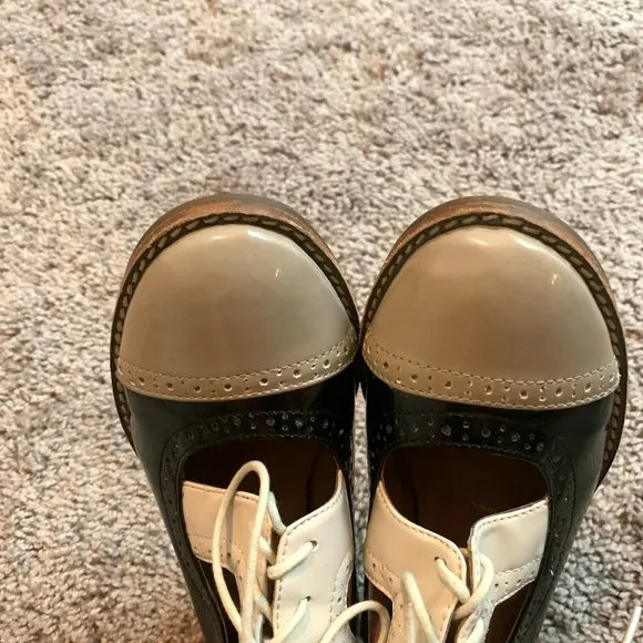 Jeffrey Campbell Retro Vintage Inspired Patent Leather Oxford Heels Black 6.5