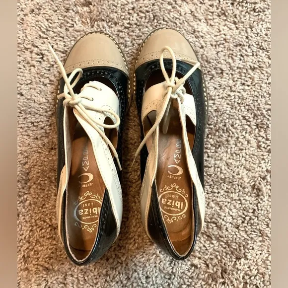 Jeffrey Campbell Retro Vintage Inspired Patent Leather Oxford Heels Black 6.5