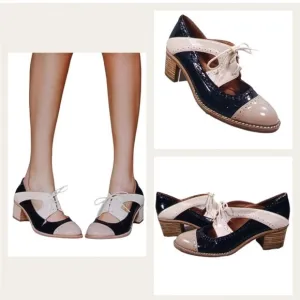 Jeffrey Campbell Retro Vintage Inspired Patent Leather Oxford Heels Black 6.5