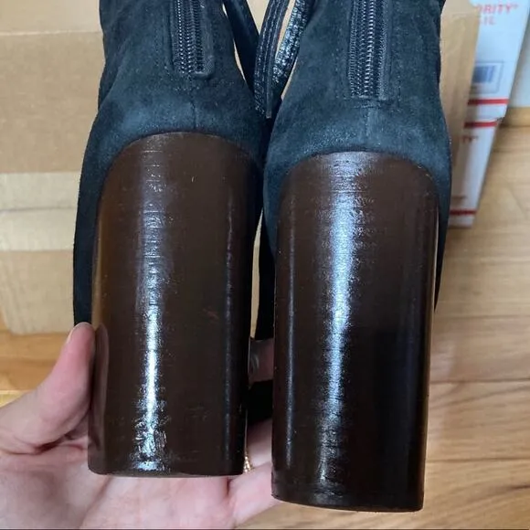 Jeffrey Campbell Rumble Booties Black Suede Ankle Block Heel size 8