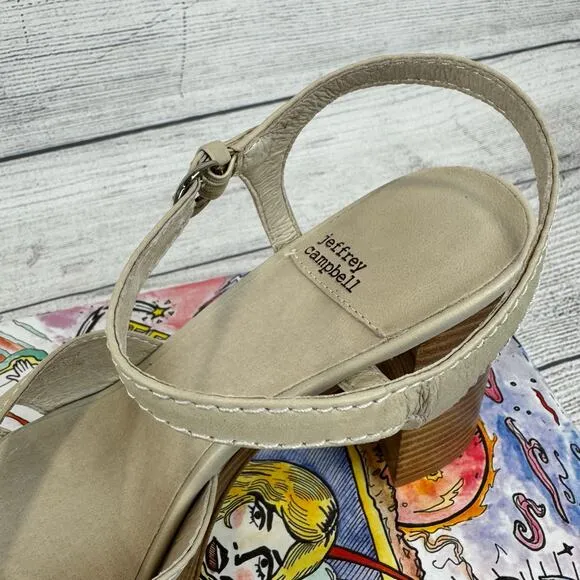 Jeffrey Campbell Womens Cream Seraphin Ankle Strap Platform Sandal Heels Size 10