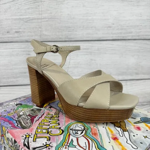 Jeffrey Campbell Womens Cream Seraphin Ankle Strap Platform Sandal Heels Size 10