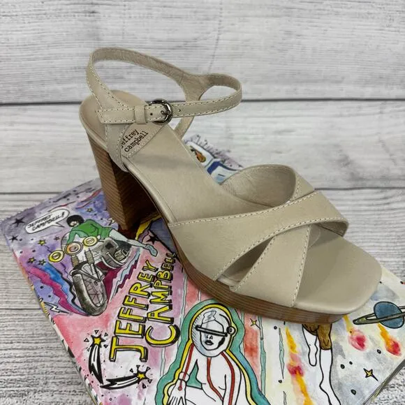 Jeffrey Campbell Womens Cream Seraphin Ankle Strap Platform Sandal Heels Size 10
