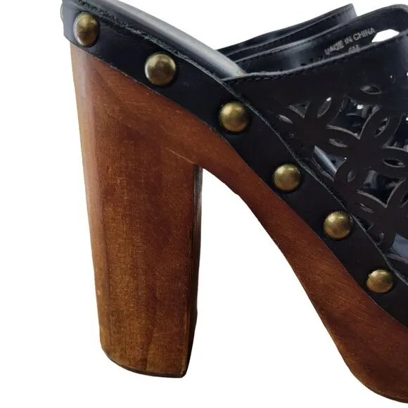 Jeffrey Campbell Woodies Platform Heel Clogs Womens Size 6 Black Leather Studded