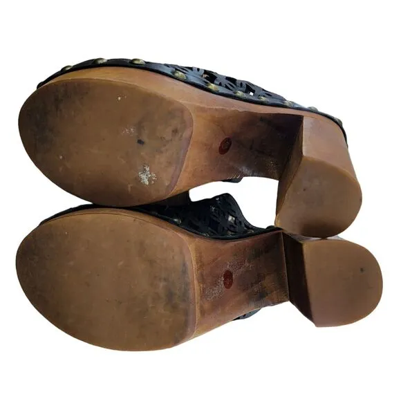 Jeffrey Campbell Woodies Platform Heel Clogs Womens Size 6 Black Leather Studded