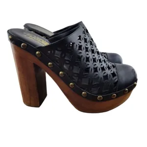 Jeffrey Campbell Woodies Platform Heel Clogs Womens Size 6 Black Leather Studded
