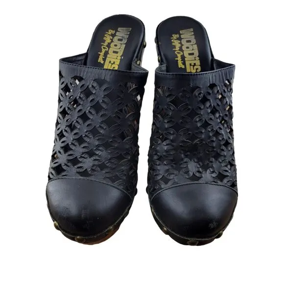 Jeffrey Campbell Woodies Platform Heel Clogs Womens Size 6 Black Leather Studded