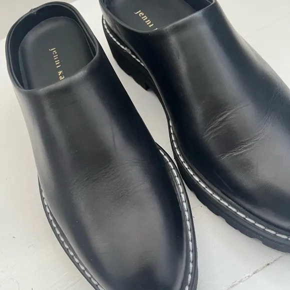 Jenni Kayne Leather Lug Mule in Black, size 7