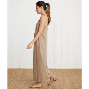 Jenni Kayne Riviera Slip Dress Textured 100% Raw Silk Classic V-Neck Maxi L