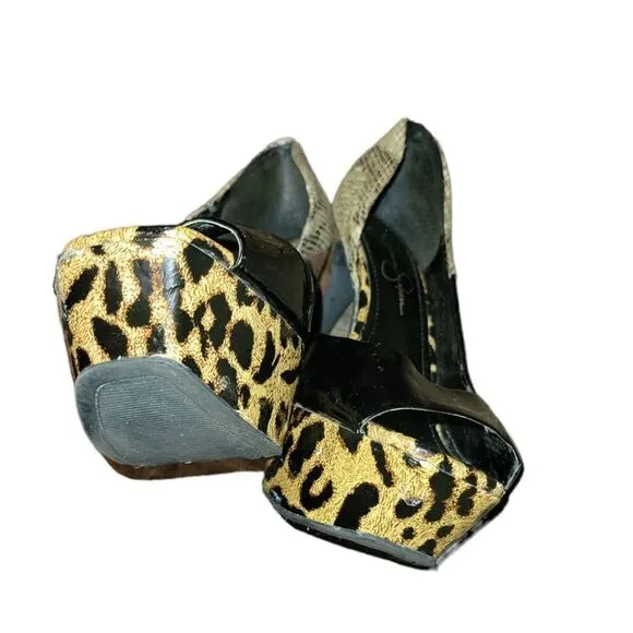 Jessica Simpson Bede2 Snake Leopard Black Colorblock Platform Heels 8