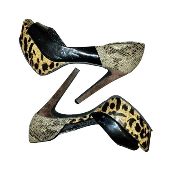 Jessica Simpson Bede2 Snake Leopard Black Colorblock Platform Heels 8