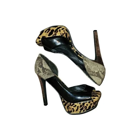Jessica Simpson Bede2 Snake Leopard Black Colorblock Platform Heels 8