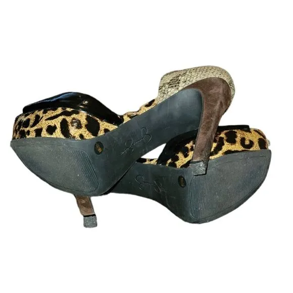 Jessica Simpson Bede2 Snake Leopard Black Colorblock Platform Heels 8
