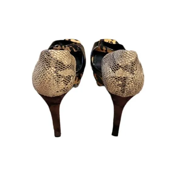 Jessica Simpson Bede2 Snake Leopard Black Colorblock Platform Heels 8