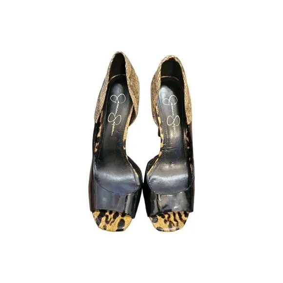 Jessica Simpson Bede2 Snake Leopard Black Colorblock Platform Heels 8