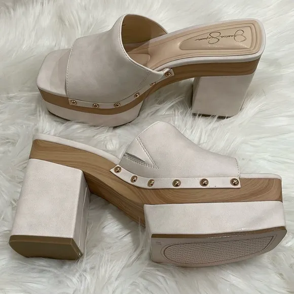 Jessica Simpson ivory nubuck 7.5 8 clogs CHARLETE mule square toe pad new inbox