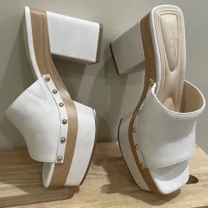 Jessica Simpson ivory nubuck 7.5 8 clogs CHARLETE mule square toe pad new inbox