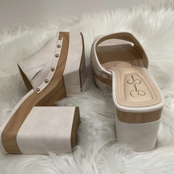 Jessica Simpson ivory nubuck 7.5 8 clogs CHARLETE mule square toe pad new inbox