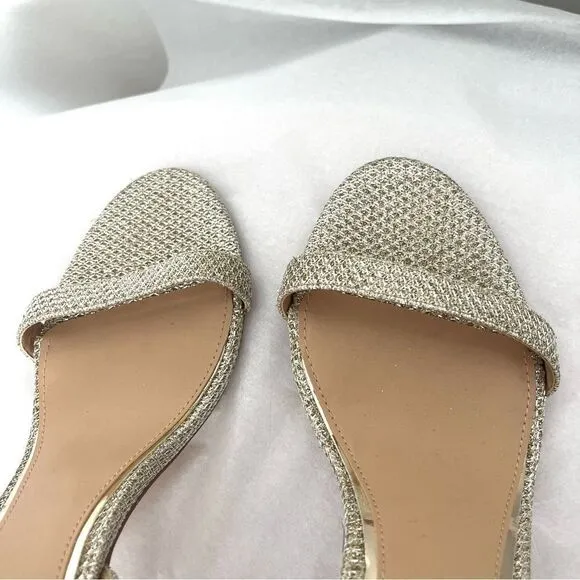 Jewel Badgely Mischka Arlina Glitter Open Toe Ankle Strap Sandal Heels Gold 8