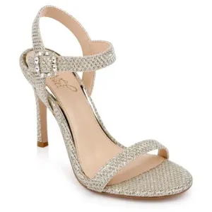 Jewel Badgely Mischka Arlina Glitter Open Toe Ankle Strap Sandal Heels Gold 8