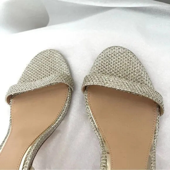 Jewel Badgely Mischka Arlina Glitter Open Toe Ankle Strap Sandal Heels Gold 8