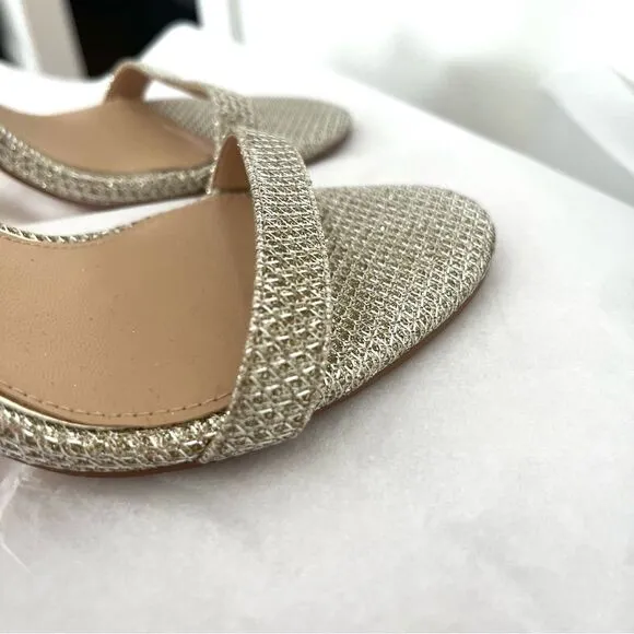 Jewel Badgely Mischka Arlina Glitter Open Toe Ankle Strap Sandal Heels Gold 8