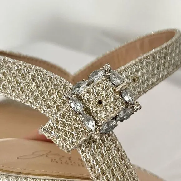Jewel Badgely Mischka Arlina Glitter Open Toe Ankle Strap Sandal Heels Gold 8